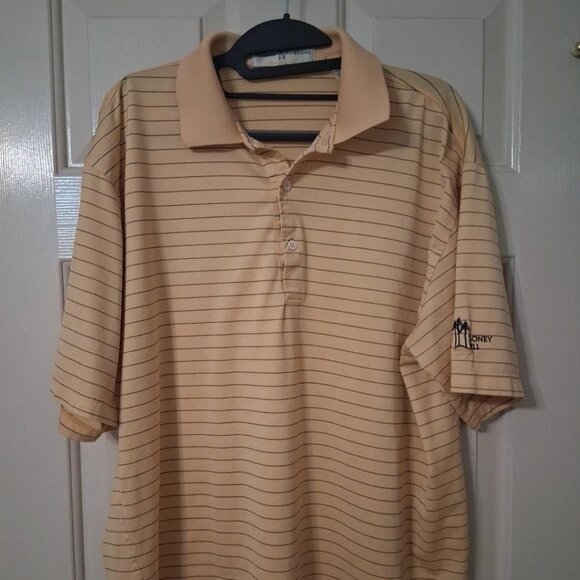 Fairway & Greene MONEY HILL Men's L 100% Cotton Yellow Striped Polo Golf Shirt - Picture 1 of 7